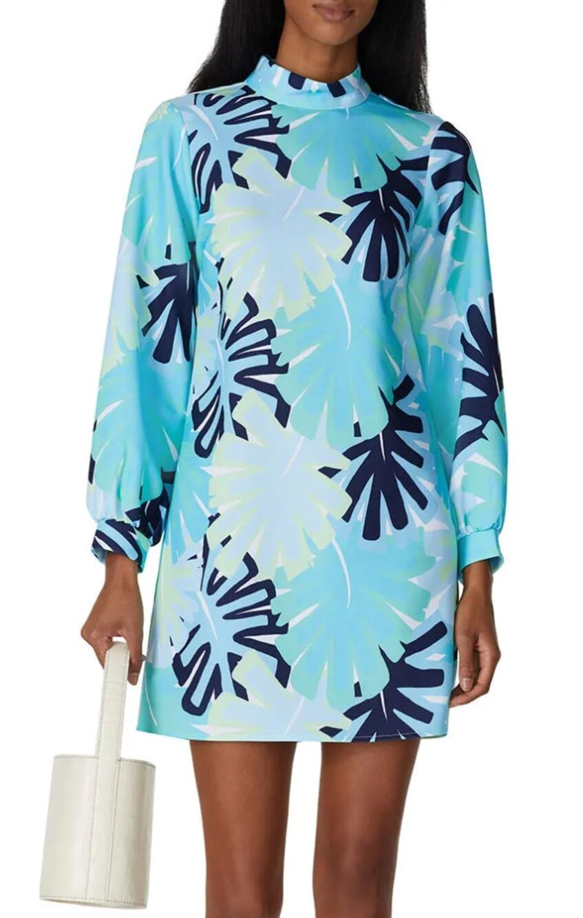 Sail to Sable Blue Shift Mini Dress Size 2 Vacation Mod Nautical Designer $275